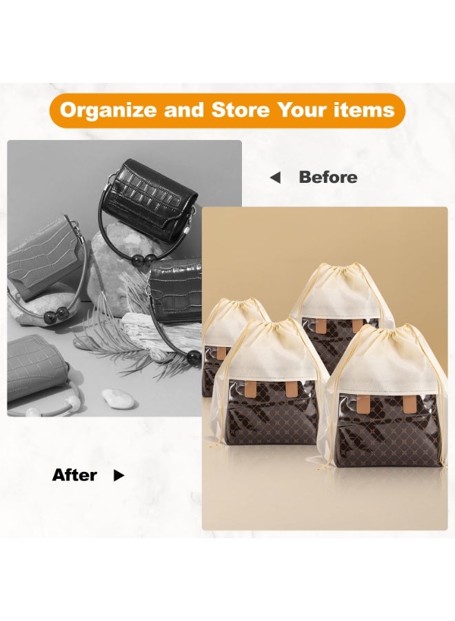 عربست 12 قطعة أكياس غبار لحقائب اليد، أكياس مقاومة للغبار بأربعة أحجام، أكياس غبار من القماش غير المنسوج القابل للتنفس، أكياس تخزين لحقائب اليد والأحذية والمحافظ، لون بيج - Image 3