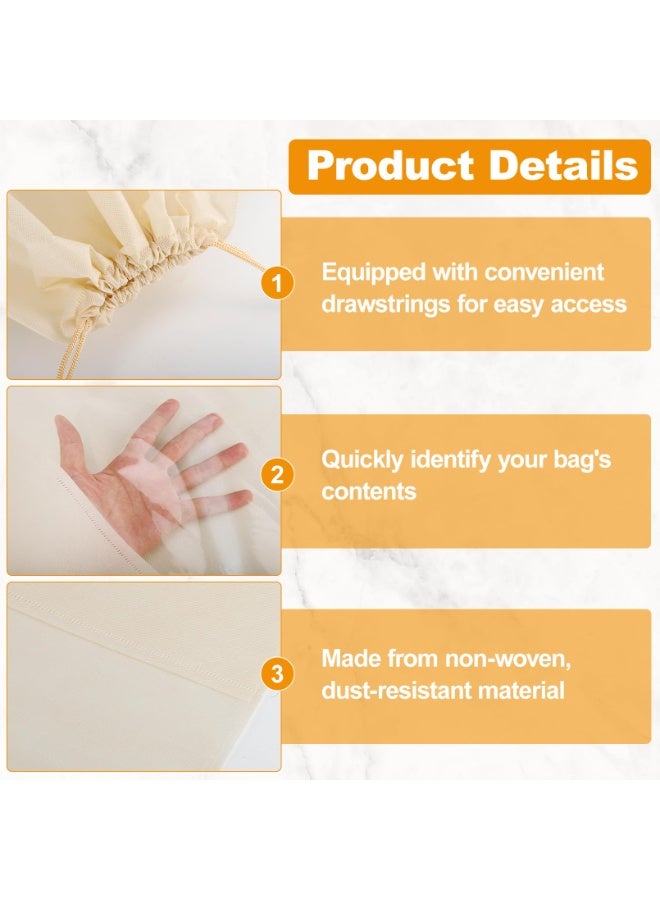 عربست 12 قطعة أكياس غبار لحقائب اليد، أكياس مقاومة للغبار بأربعة أحجام، أكياس غبار من القماش غير المنسوج القابل للتنفس، أكياس تخزين لحقائب اليد والأحذية والمحافظ، لون بيج - Image 4