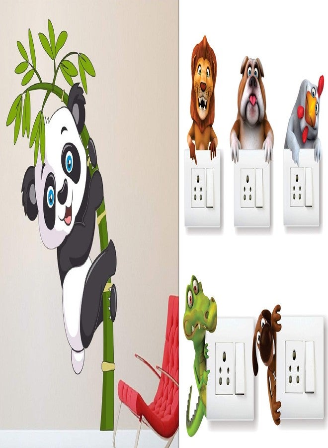 Walltech Combo Pack of Wall Stickers Baby Panda (Covering Area 120 x 95 cms) with Animals (Set of -5) Switch Board Sticker - Image 1