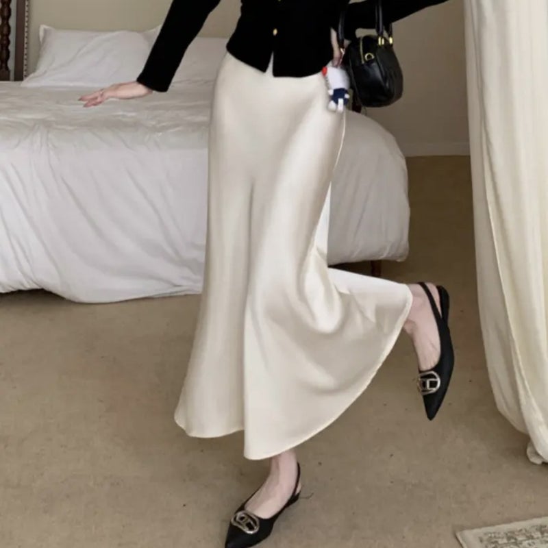 High Waist Slimming Mid-Length Satin Acetic Acid Silk Skirt Hip Fishtail A- Line Long Skirt - Image 4