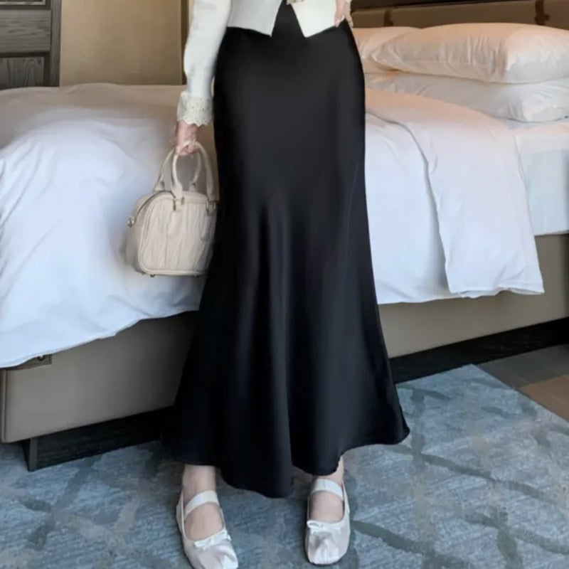 High Waist Slimming Mid-Length Satin Acetic Acid Silk Skirt Hip Fishtail A- Line Long Skirt - Image 3