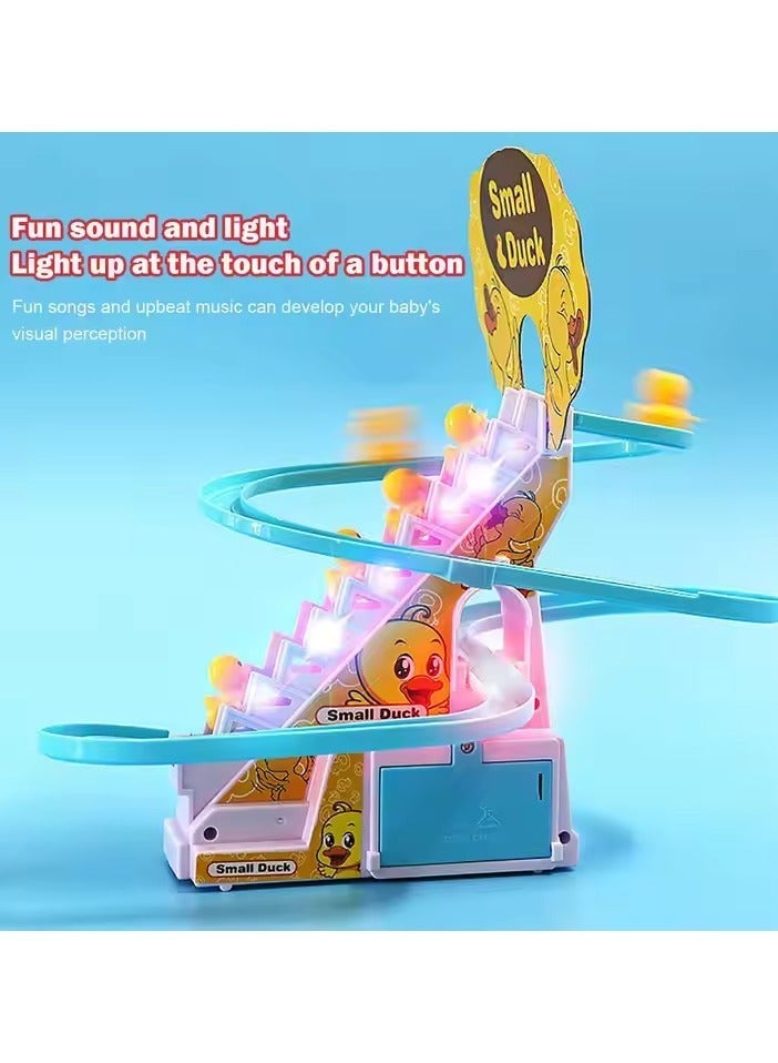 Small Ducks Climbing Toys, Electric Ducks Chasing Race Track Game Set, Playful Roller Coaster Toy with 3 Duck LED Flashing Lights & Music Button, Fun Duck Stair Climbing Toy for Toddlers and Kids(A) - Image 3