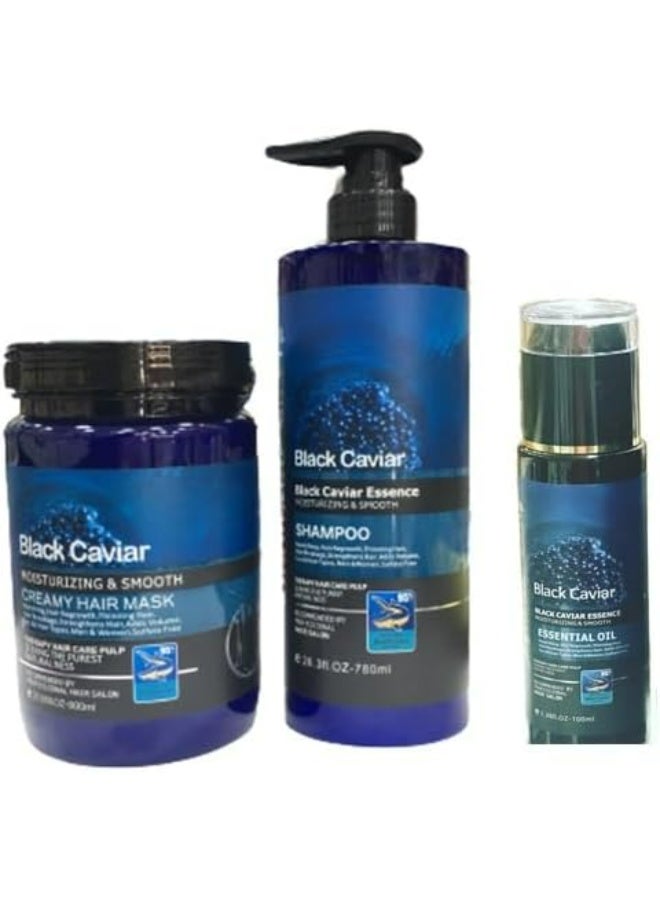 Mige Black Caviar Hair Moisturizing And Smoothening Shampoo, Mask And Serum - Image 2
