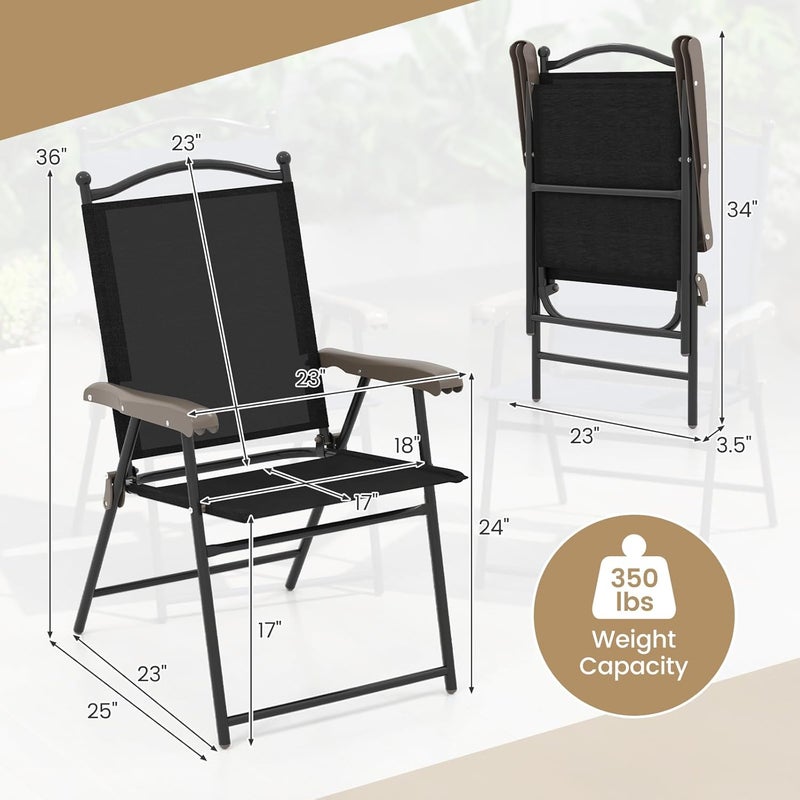 Giantex Set of 2 Patio Folding Chairs, Outdoor Patio Dining Chairs w/Armrest, Sling Back, Metal Frame, Outside Use for Lawn Camping Garden Pool Beach Yard Lounge, No Assembly, Black - Image 3