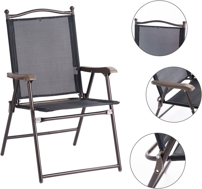 Giantex Set of 2 Patio Folding Chairs, Outdoor Patio Dining Chairs w/Armrest, Sling Back, Metal Frame, Outside Use for Lawn Camping Garden Pool Beach Yard Lounge, No Assembly, Black - Image 5