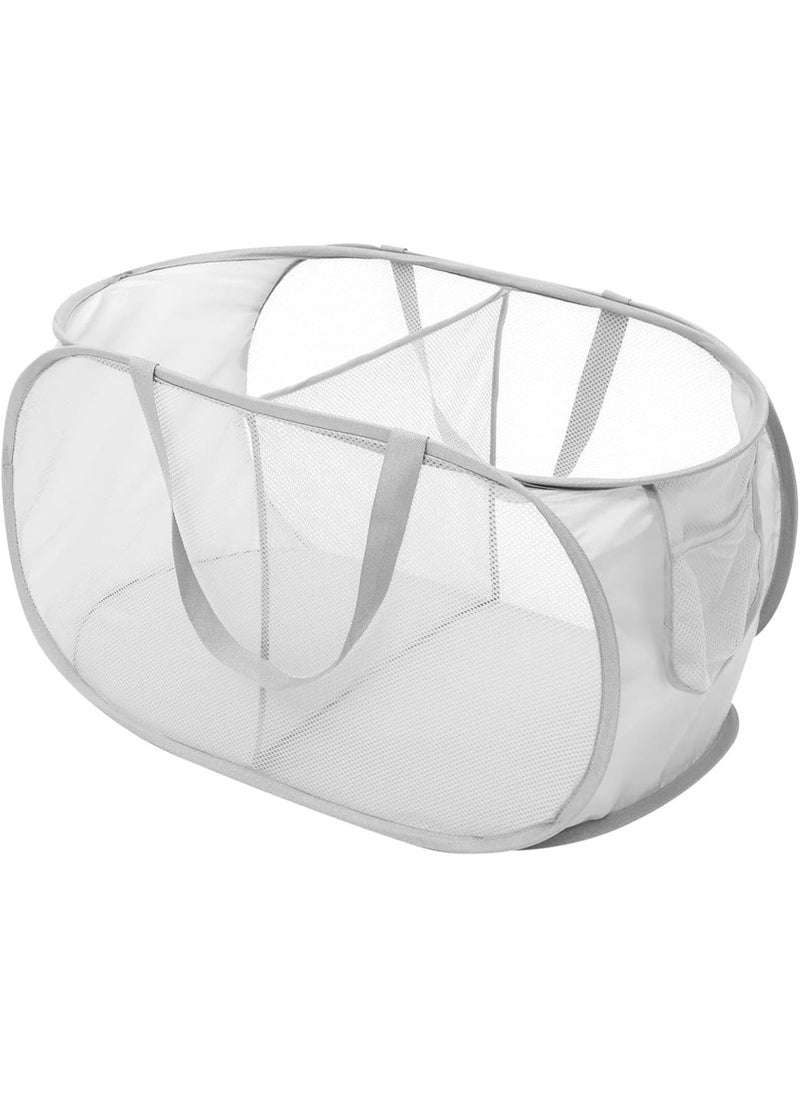 TYCOM Pop Up Laundry Mesh Hamper Basket Storage Solution Compact Bin Mesh Collapsible Bag Laundry Hamper Collapsible Laundry Basket White Double Compartment.  - Image 1