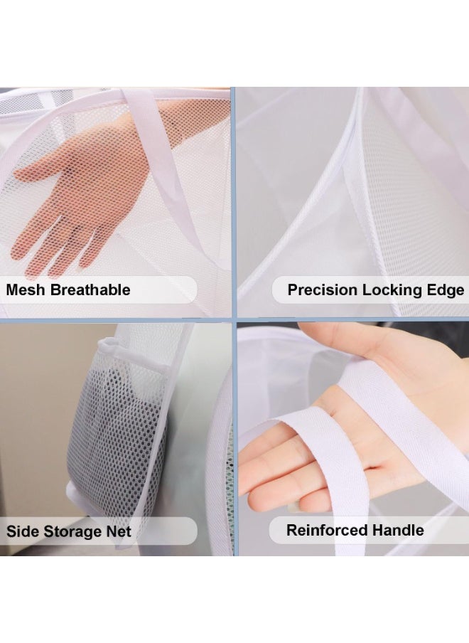 TYCOM Pop Up Laundry Mesh Hamper Basket Storage Solution Compact Bin Mesh Collapsible Bag Laundry Hamper Collapsible Laundry Basket White Double Compartment.  - Image 3