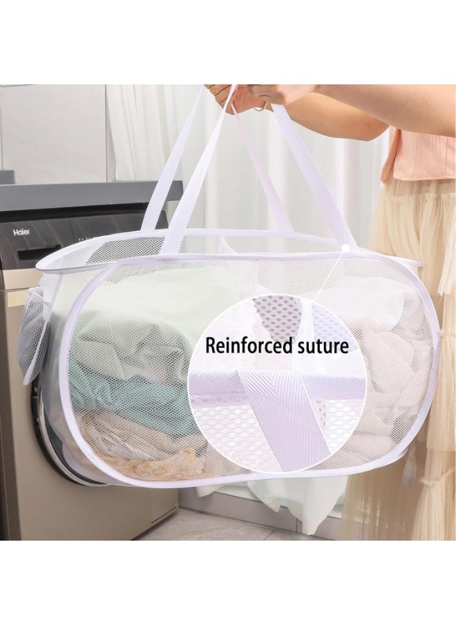 TYCOM Pop Up Laundry Mesh Hamper Basket Storage Solution Compact Bin Mesh Collapsible Bag Laundry Hamper Collapsible Laundry Basket White Double Compartment.  - Image 5