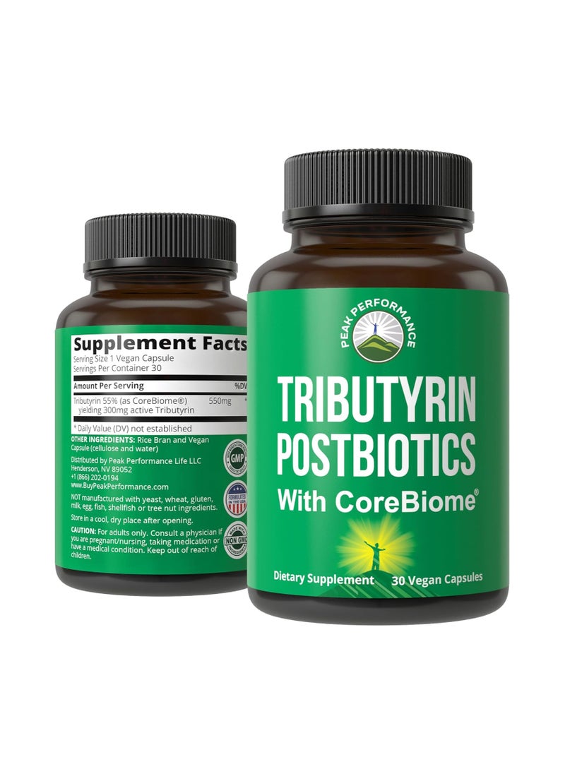 Peak Performance CoreBiome Tributyrin Postbiotic Supplement Clinically Tested For Gut Health. More Effective than Sodium Butyrate Capsules. High Bioavailability Post Biotics For Digestive, Leaky Gut, Colon, Microbiome  - Image 1
