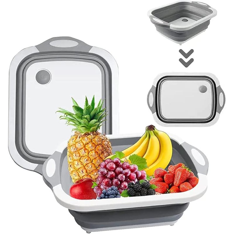 MY DEVELOPMENT MY DEVELOPMENT 3in1 Collapsible Dish Tub  Multifunctional Foldable Cutting Board for Washing Cutting and Chopping  Collapsible Wash Basin  GREY 