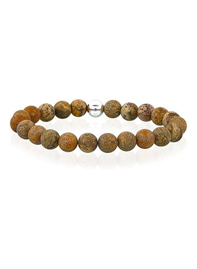 Gem Semi Precious Gemstone 8mm and Sterling Silver Bead Stretchy Beaded Bracelet 7.5 inch - Image 2