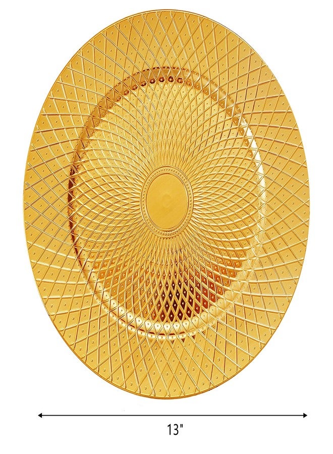 Frcctre 12 Pack Round Charger Plates, 13 Inch Decorative Gold Plastic Charger Dinner Plates, Reusable Elegant Diamond Pattern Serving Plate for Wedding, Dinner Party, Event Table Decoration - Image 2