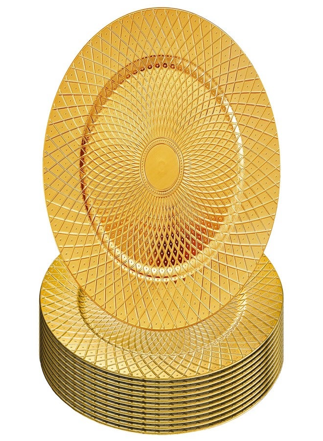 Frcctre 12 Pack Round Charger Plates, 13 Inch Decorative Gold Plastic Charger Dinner Plates, Reusable Elegant Diamond Pattern Serving Plate for Wedding, Dinner Party, Event Table Decoration - Image 1