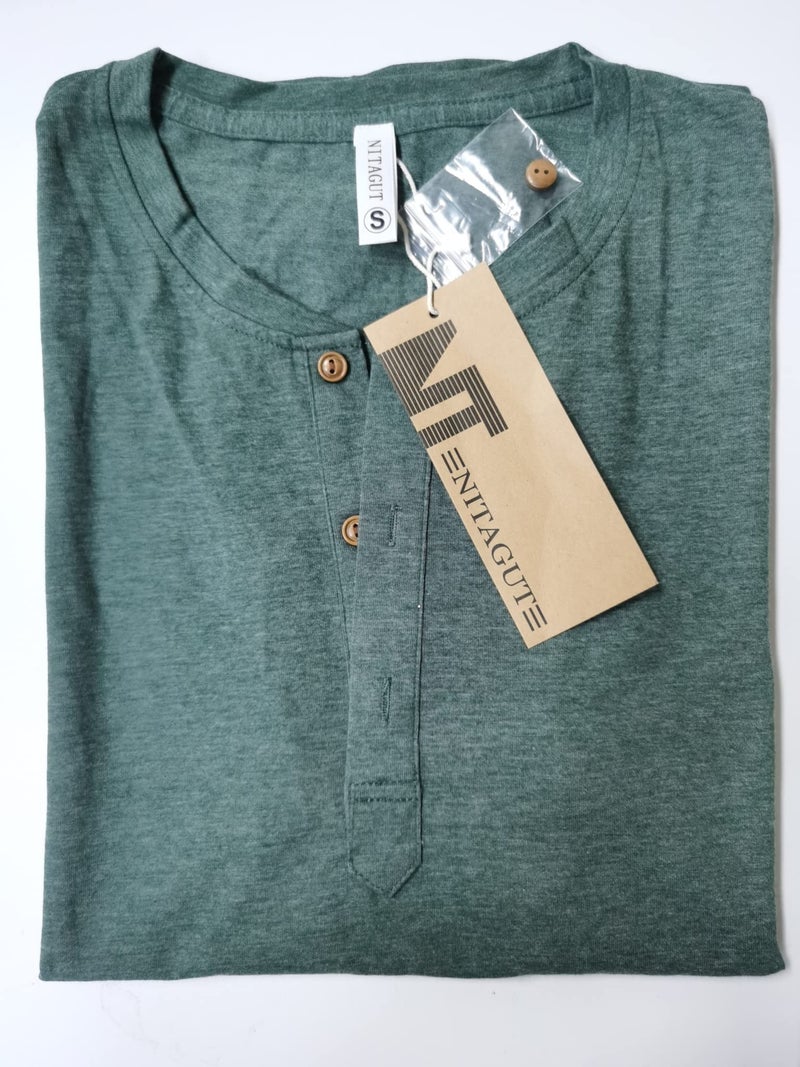 NITAGUT Mens Fashion Casual Front Placket Basic Short Sleeve Henley T-Shirts (XL, 00 Green) - Image 4