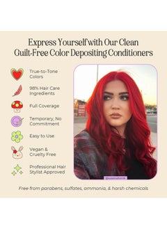 INH Semi Permanent Hair Color | Color Depositing Conditioner | Ruby Red Hair Dye | No Bleach & No Peroxide Temporary Tint for Women & Men | Vegan, Ammonia Free, & Sulfate Free | Ready to Use, 6oz  - Image 4