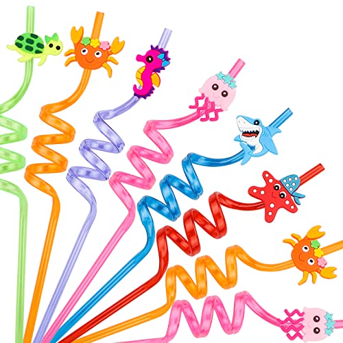24Pcs Under the Sea Animal Straws for Sea Party Favors Ocean Themed Party Decorations Reusable Ocean Animal Straws for Under the Sea Party Favors for Kids Boys Girls