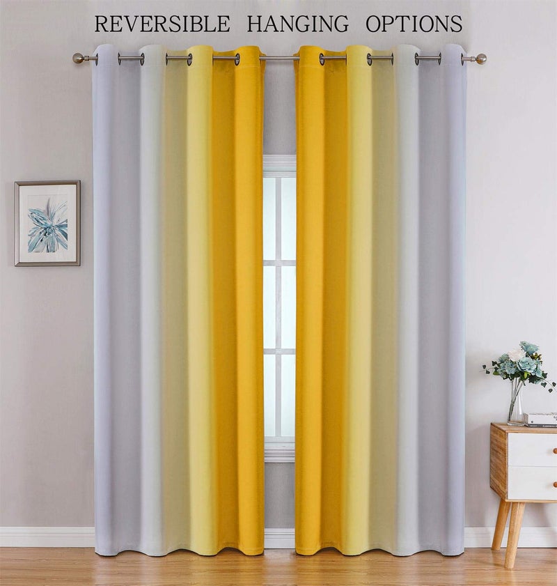 G2000 Blackout Curtains & Drapes for Bedroom Living Room 84 Inches Long Yellow and Greyish White Room Darkening Window Treatments Ombre Thermal Insulated Light Blocking Grommet Backdrop 2 Panels Set - Image 2
