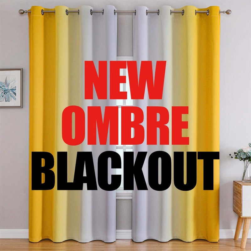 G2000 Blackout Curtains & Drapes for Bedroom Living Room 84 Inches Long Yellow and Greyish White Room Darkening Window Treatments Ombre Thermal Insulated Light Blocking Grommet Backdrop 2 Panels Set - Image 1