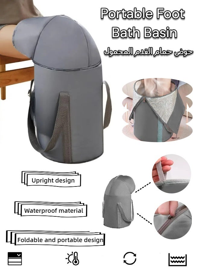 إسكدنيا حوض استحمام قابل للطي، حمام قدم متنقل بارتفاع يصل إلى الركبة، حوض استحمام منزلي محمول مزود بمقبض، دلو استحمام قدم متعدد الاستخدامات للسفر، مناسب للرحلات والتخييم وغسل اليدين والقدمين في المنزل. - Image 1