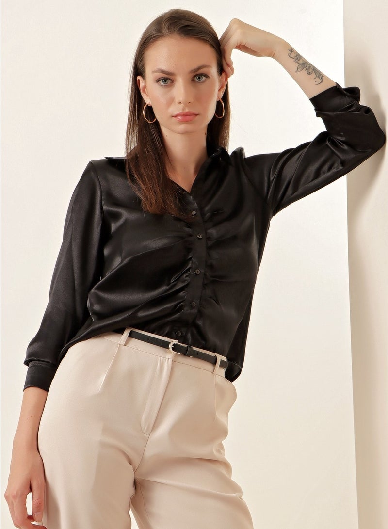 Ruched Button Down Shirt  - Image 1
