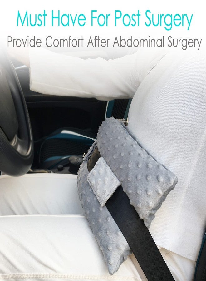 D. Cozy Hysterectomy Pillow with Pocket for Hot Cold Pack, After Surgery Hysterectomy Recovery Must Haves Car Seatbelt Pillows Gifts Abdominal Tummy Tuck Belly Cushion Minky Dot Light Gray - Image 2