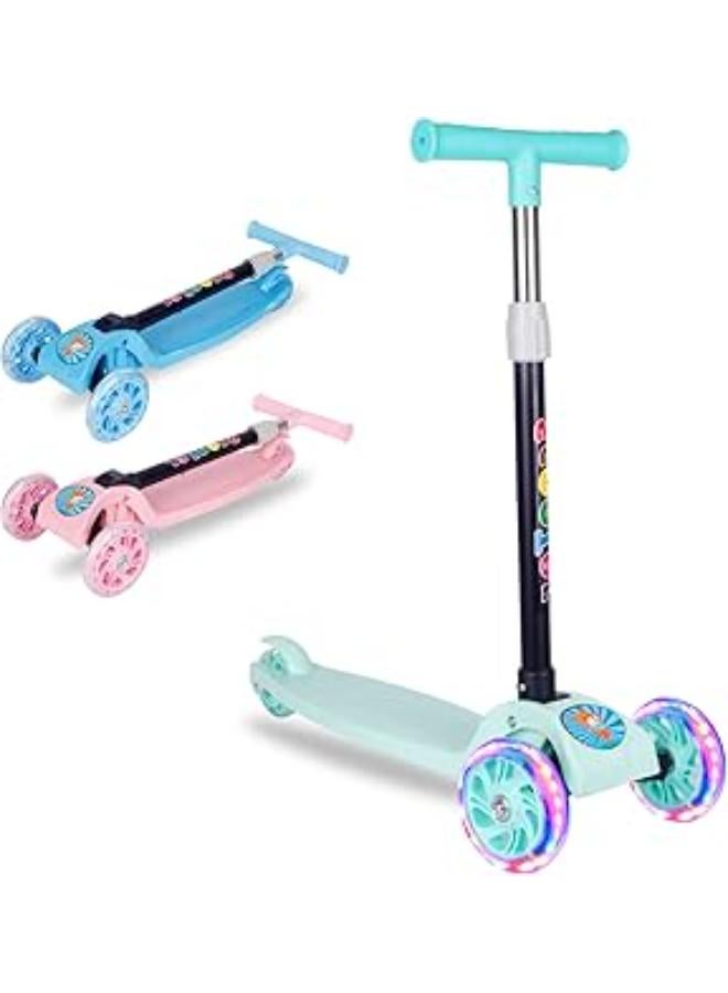 Beauenty Scooter For Kids,Adjustable&Folding 3 Wheel Scooter,LED Light Up Wheels,for 2-8 Years Old (Multicolor) 