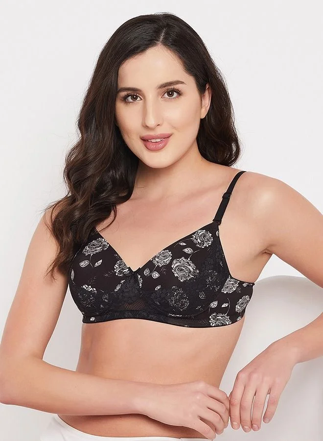 Clovia Clovia Padded Non-Wired Full Cup Floral Print Multiway T-shirt Bra in Black