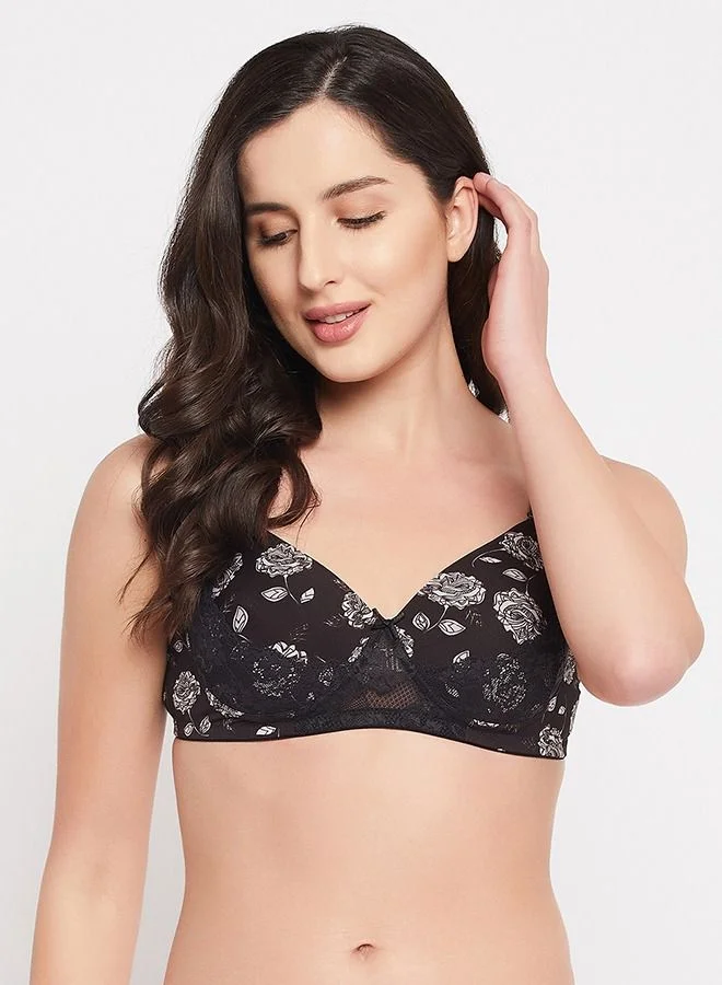 Clovia Clovia Padded Non-Wired Full Cup Floral Print Multiway T-shirt Bra in Black