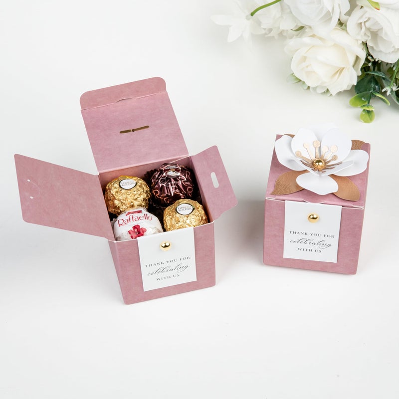 FEIYI 20 PCS Candy Boxes, 3 In 1Dusty Rose Favor Boxes with Floral Decor, White Thank You Tags Gift wrapping for Wedding Birthday Baby Shower Decorations Party -2.55x2.55x2.55'' - Image 3