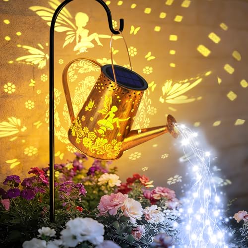 YJFWAL Solar Watering can with Lights Gifts for Mothers Day Mom Grandma Women Birthday Waterproof Gardening Gifts Watering Can with Cascading Lights Outdoor Decor for Garden Patio Yard Pathway - Image 1