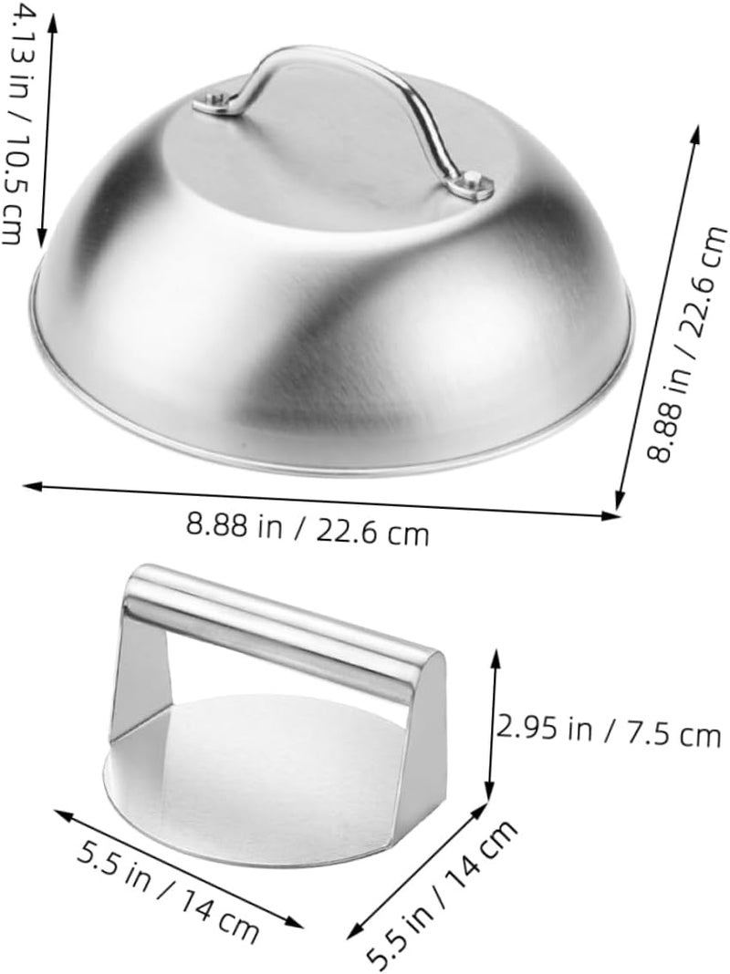 ABOOFAN Stainless Steel Burger Press with Cover Thickened Outdoor BBQ Food Dome Heat-Resistant Steak Pressing Tool for Griddle and Kitchen for Making Patties and Bacon - Image 2
