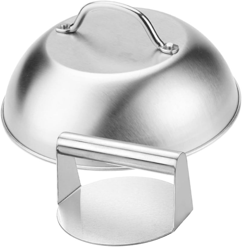 ABOOFAN Stainless Steel Burger Press with Cover Thickened Outdoor BBQ Food Dome Heat-Resistant Steak Pressing Tool for Griddle and Kitchen for Making Patties and Bacon - Image 1