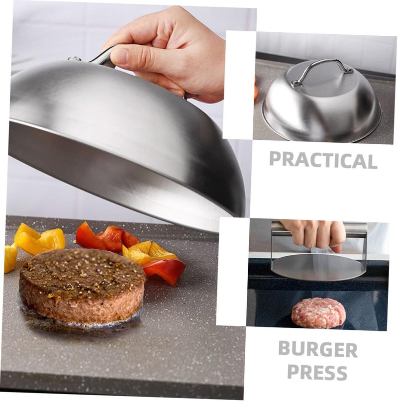 ABOOFAN Stainless Steel Burger Press with Cover Thickened Outdoor BBQ Food Dome Heat-Resistant Steak Pressing Tool for Griddle and Kitchen for Making Patties and Bacon - Image 4