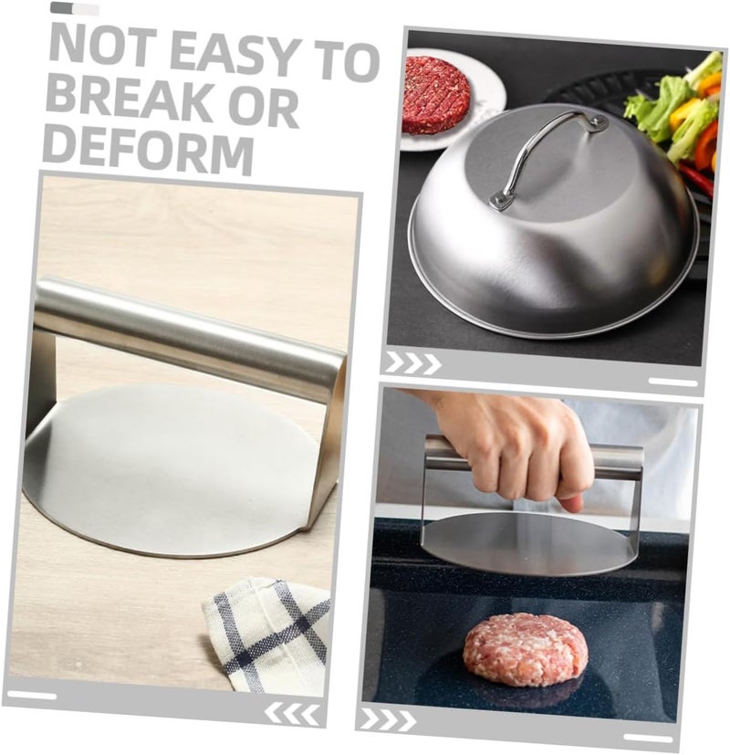 ABOOFAN Stainless Steel Burger Press with Cover Thickened Outdoor BBQ Food Dome Heat-Resistant Steak Pressing Tool for Griddle and Kitchen for Making Patties and Bacon - Image 3