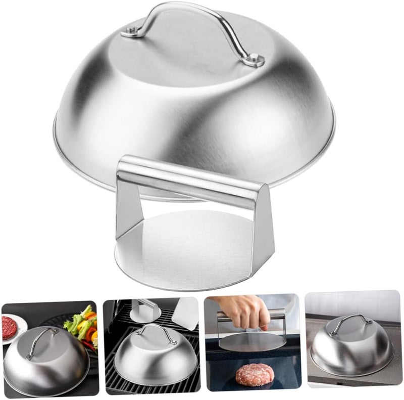 ABOOFAN Stainless Steel Burger Press with Cover Thickened Outdoor BBQ Food Dome Heat-Resistant Steak Pressing Tool for Griddle and Kitchen for Making Patties and Bacon - Image 5