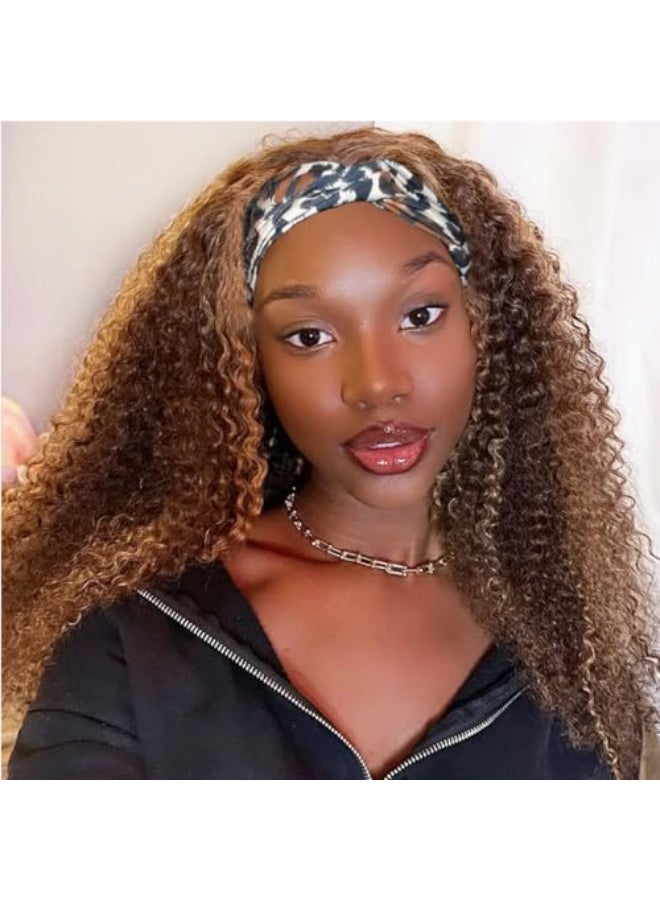 Smoothair Ombre Highlight Headband Wig Human Hair 427 Kinky Curly Headband Wig for Black Women 18 Inch None Lace Front Wigs Glueless Wear and Go 150 Density - Image 1
