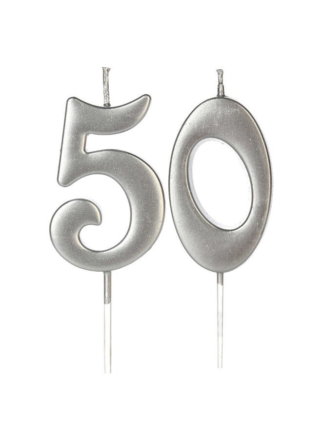 LHGOGO Silver 50th Birthday Candles for Cake, Number 50 5 Glitter Candle Party Anniversary Cakes Decoration for Kids Women or Men - Image 1