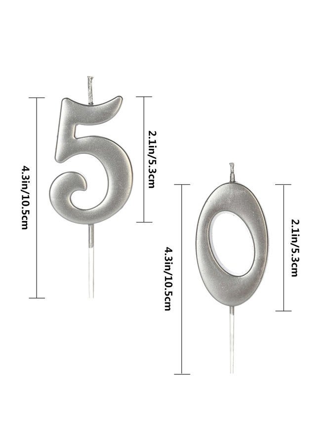 LHGOGO Silver 50th Birthday Candles for Cake, Number 50 5 Glitter Candle Party Anniversary Cakes Decoration for Kids Women or Men - Image 2