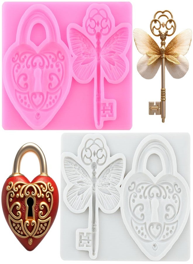 RFGHAC Vintage Heart Lock Silicone Mold Butterfly Key Chocolate Fondant Molds for Cake Decorating Cupcake Topper Candy Sugar Gum Paste Polymer Clay - Image 1