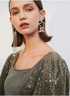 Al Aoyama Star chain tassel asymmetrical earrings women  - Image 3