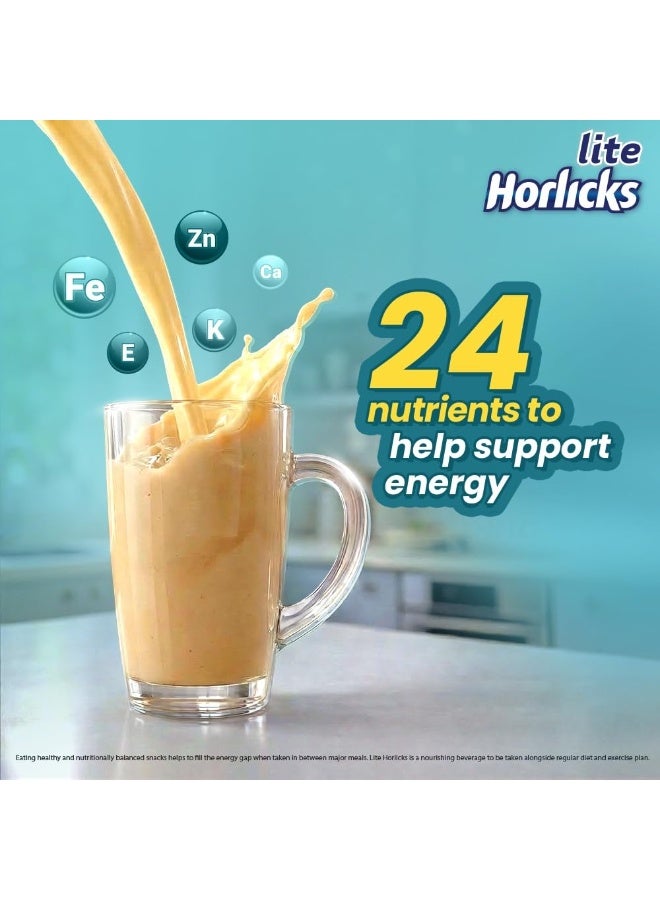 Horlicks Lite 450g, Energy for Active Adults | High Protein, No Added Sugar, 24 Vital Nutrients | Malt Flavour - Image 3