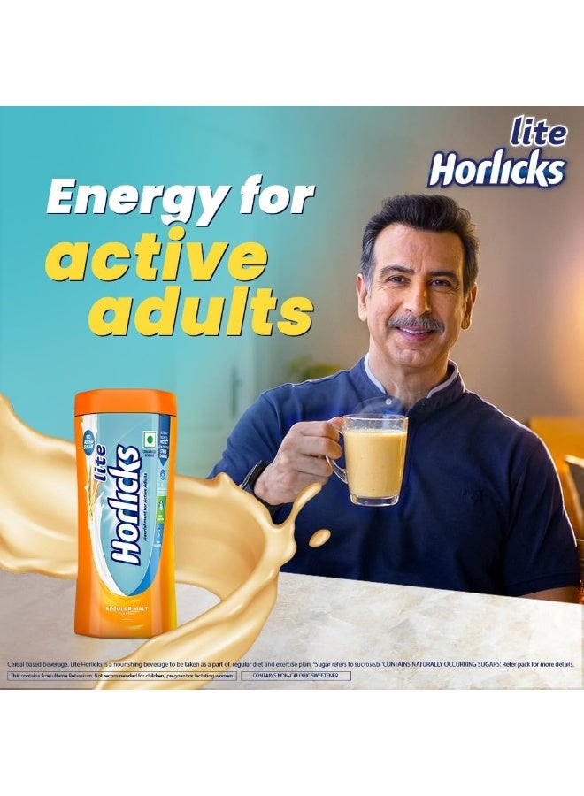 Horlicks Lite 450g, Energy for Active Adults | High Protein, No Added Sugar, 24 Vital Nutrients | Malt Flavour - Image 2