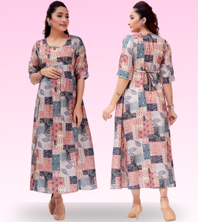 RITIJYA Feeding Kurtis for Women with Zip | Maternity Gown Pregnancy Dress for Nursing Mothers | Viscose Rayon | Maternity Wear Feeding Dress Tops (9022_46, 3XL, Polished Rust) - Image 4