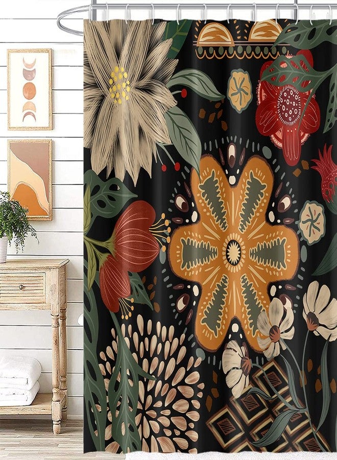 Umpoo Abstract Bohemian Floral Shower Curtains Vintage Boho Flowers Black Mid Century Shower Curtains for Art Aesthetics Bathroom Decor Waterproof Polyester Fabric Sets with 12 Hooks, 72x84 Inch - Image 2