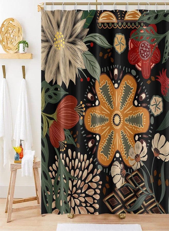 Umpoo Abstract Bohemian Floral Shower Curtains Vintage Boho Flowers Black Mid Century Shower Curtains for Art Aesthetics Bathroom Decor Waterproof Polyester Fabric Sets with 12 Hooks, 72x84 Inch - Image 1