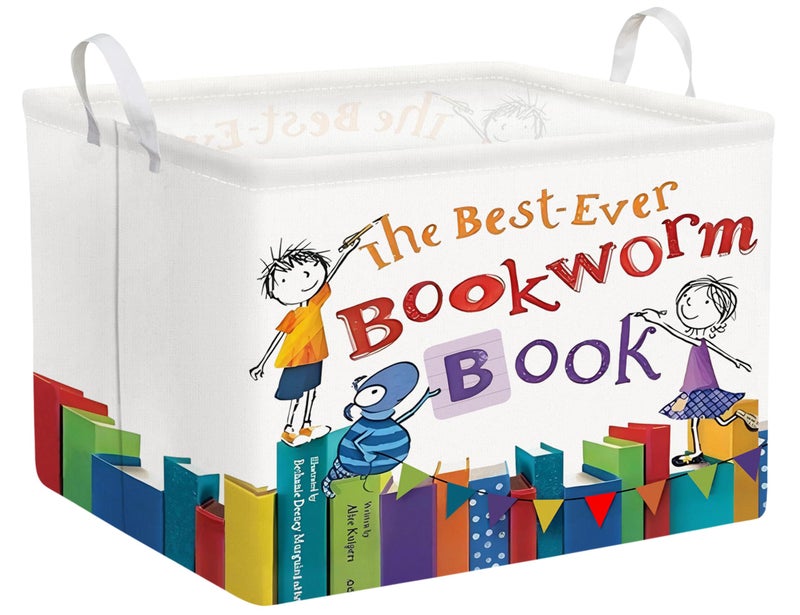 BOOHIT Large Kids Book Storage Bin Collapsible Nursery Toy Basket Canvas Teacher Crate Room Classroom Box Organizer DecorColor Book - Image 2