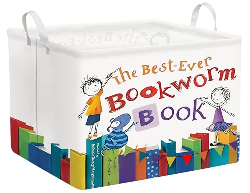 BOOHIT Large Kids Book Storage Bin Collapsible Nursery Toy Basket Canvas Teacher Crate Room Classroom Box Organizer DecorColor Book - Image 1
