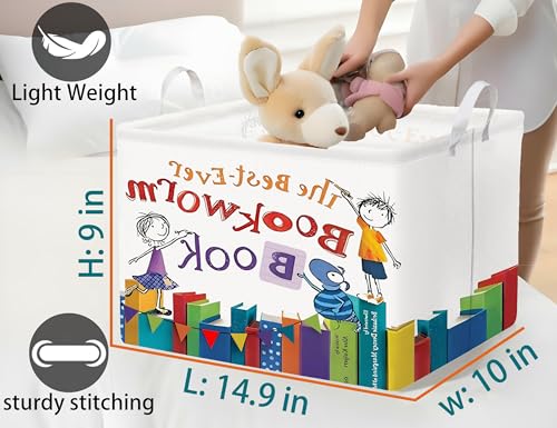 BOOHIT Large Kids Book Storage Bin Collapsible Nursery Toy Basket Canvas Teacher Crate Room Classroom Box Organizer DecorColor Book - Image 3