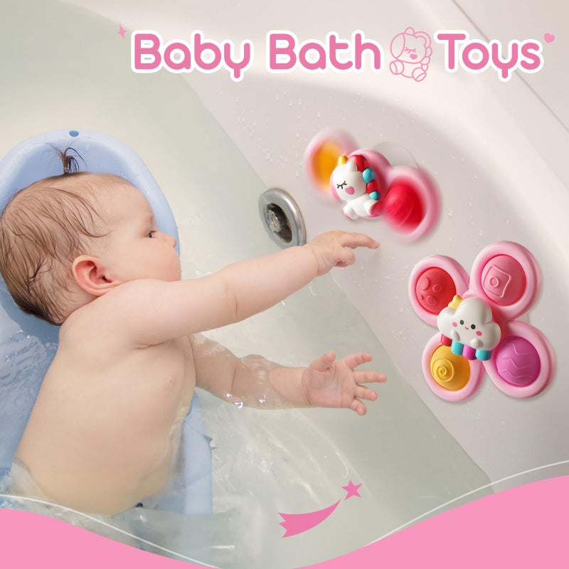 ALASOU 3PCS Pop Suction Cup Spinner Sensory Airplane Travel Toys for 1 2 Year Old Boy Girl Birthday Gift|Novelty Spinning Tops Easter Basket Stuffers for Toddlers Infant|Baby Bath Toy Kids Ages 1-3 - Image 2
