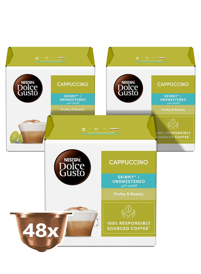 nescaf_dolce_gusto Cappuccino Skinny and Unsweetened 16 Coffee Capsules 161.6g Pack of 3 - Image 1